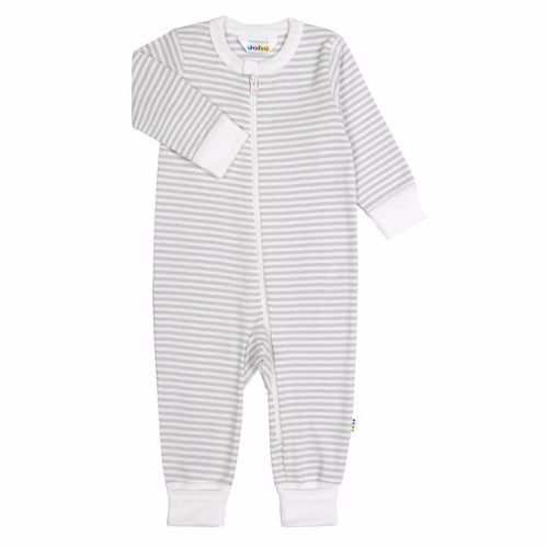 Joha 100% økologisk bomuld, heldragt, jumpsuit, body med lynlås, stribet body