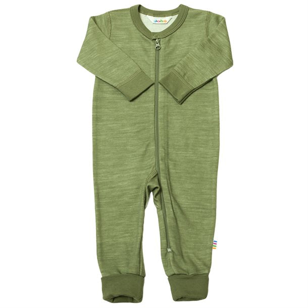 Joha - uld/bambus heldragt m lynlås //grøn melange, 39310-70-15963