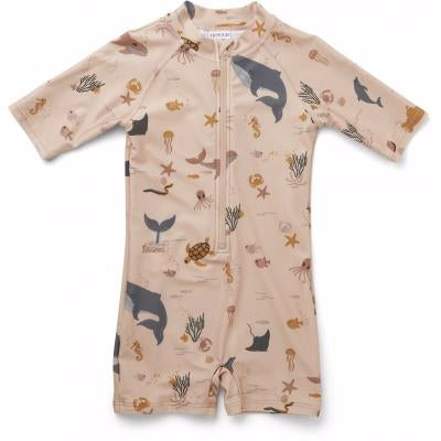 marmar swinnie, feathers, badetøj, badedragt, bade, swim, swimsuit, pigebadetøj, lyserød, blå, lifesaver, drenge badetøj, dreng, Liewood Max Swim Jumpsuit Mustard/white