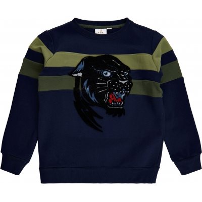 The new, sweatshirt, Sweatshirt med panter print, trøje, long sleeve, mørke blå, dreng, panter, blå, bluse, trøje, print, birdy sweatshirt.