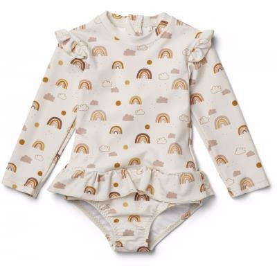 Liewood Sille Swim Jumpsuit Mustard/white feathers, badetøj, badedragt, bade, swim, swimsuit, pigebadetøj, lyserød, blå, lifesaver, drenge badetøj, dreng, Liewood Max Swim Jumpsuit Mustard/white