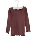 Wheat - Rib T-shirt Lace LS // Powder Plum, basis, ensfarvet, bluse, t-shirt, langærmet, wheat, pige, pigebluse