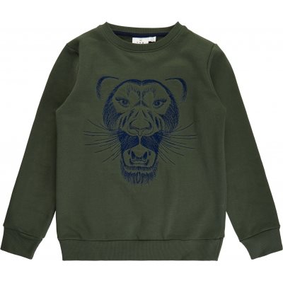 The new, sweatshirt, Sweatshirt med tiger print, trøje, long sleeve, mørkegrøn, dreng, tiger, grøn, army, bluse, trøje, print, beiro sweatshirt.