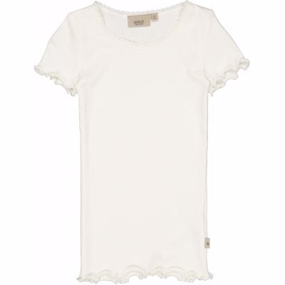 Wheat - Rib T-shirt Lace ss // misty rose, basis, ensfarvet, bluse, t-shirt, langærmet, wheat, pige, pigebluse