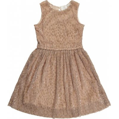 Kjole fra the new, the new kjole, kjole i tyl, kjole med print, kjole med leopardprint, kjole i rosa, kjole i beige, tyl kjole, The New - CORA Kjole // GOLD, cora kjole, kjole med guldprint.