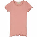 Wheat - Rib T-shirt Lace ss // misty rose, basis, ensfarvet, bluse, t-shirt, langærmet, wheat, pige, pigebluse