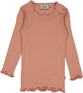 Wheat - Rib T-shirt Lace LS // Cameo brown, basis, ensfarvet, bluse, t-shirt, langærmet, wheat, pige, pigebluse, Lyserød bluse pige