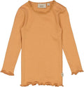 Wheat - Rib T-shirt Lace LS // Sandstone, Ensfarvet bluse, t-shirt, langærmet, wheat, pige, pigebluse, Orange pigebluse, Orange