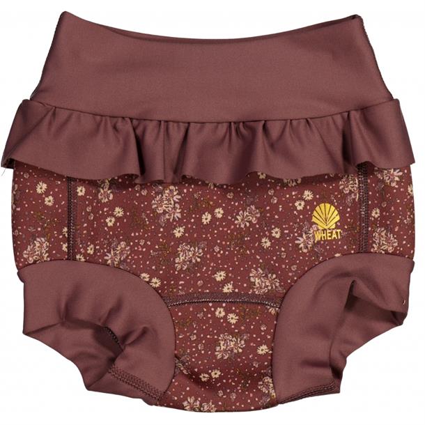 Wheat - Neoprene Swim Pants Ruffle // Maroon Flowers