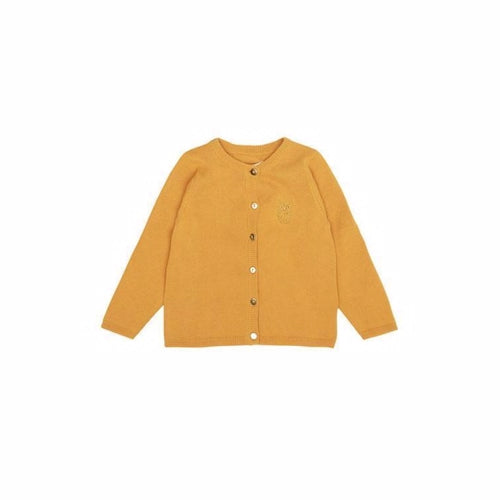 Soft Gallery Carrie Cardigan golden glow, strik cardigan i bomuld, guldknapper