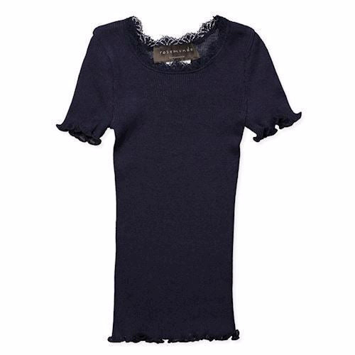Rosemunde silke bluse med korte ærmer, silke bomuld, pigebluse, blå pigebluse
