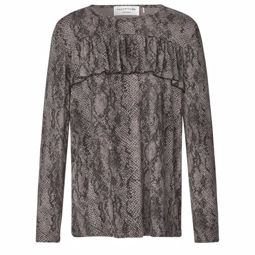 Rosemunde silke top til børn, kids, sort, silke bluse, bluse med slange print python slange