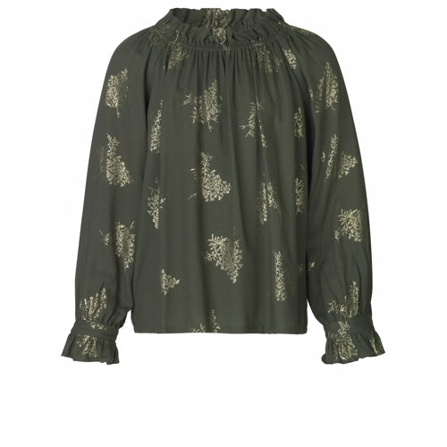Rosemunde Bluse, GrÃ‚Â¿n med Guldprint