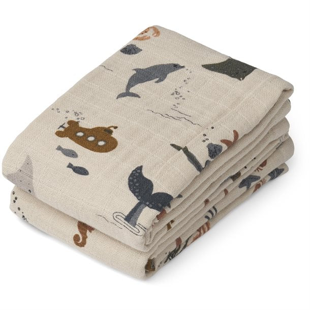 Liewood Hannah bleer Dino Mix 2 pak, LW12695-6917, baby bleer, Liewood Lewis Bubbly Sandy Mix 2 pak, Liewood - Lewis stofbleer (2 stk.) //Biler /dove blue mix