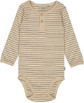 Wheat - Body Placket LS // Oat melange stripe, bodystocking, sparkedragt, babytøj, dreng, nyfødt, placket, langærmet, langeærmer, lange ærmer, ærmer, Body beige