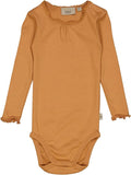 Wheat - Body Rib Lace LS // Sandstone, body, bodystocking, sparkedragt, babytøj, Orange body, vody pige, bodystocking pige, bodystocking orange