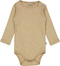 Wheat - Body Rib // Dark oat melange, body, bodystocking, sparkedragt, babytøj, dreng, nyfødt, pige, babytøj, Beige body, oat bodystocking, Lys body, Dark oat melange, Meleret body