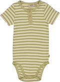 Wheat - Body Placket SS // Green stripe, bodystocking, sparkedragt, babytøj, dreng, nyfødt, placket, Kortærmet, korte ærmer, stribet body, Grøn bodystocking