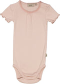 Wheat - Body Rib Lace SS // Powder, body, bodystocking, sparkedragt, babytøj, kortærmet body pige, Body lyserød, Body i lyserød, Body til piger