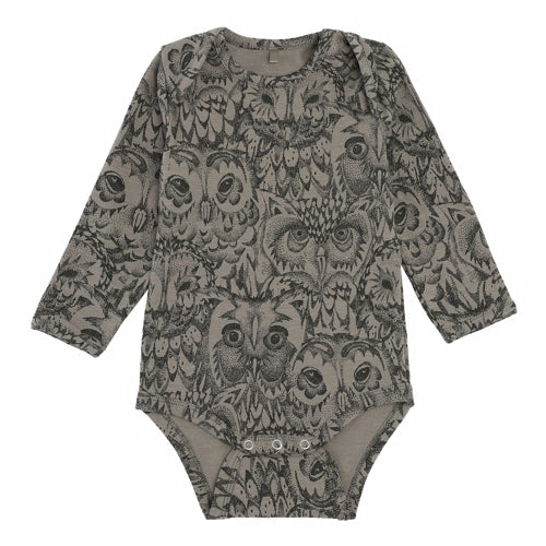 body, body'er, bodystocking, soft gallery's nye print, soft home, new noos, baby shower gave, gaveide, barselsgave, Soft Gallery Limited Owl Bob Body Vetiver Oliven