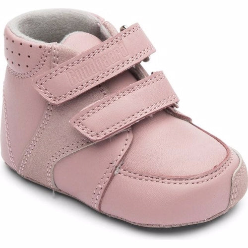 Baby sko, begynder sko, børnesko , lædersko, lyserøde sko, futter, Bundgaard Prewalker velcro , old Rose, babi sko, pige baby sko,