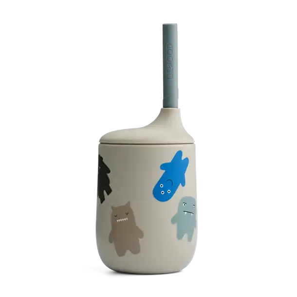 Liewood - Mariam bageforme 2 pak dark Rose/ terracotta, Liewood - Ellis børne kop med sugerør Monster / Mist