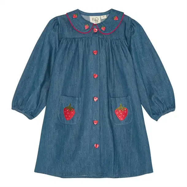 Floess - Vilma Dress - Mid Blue Strawberry