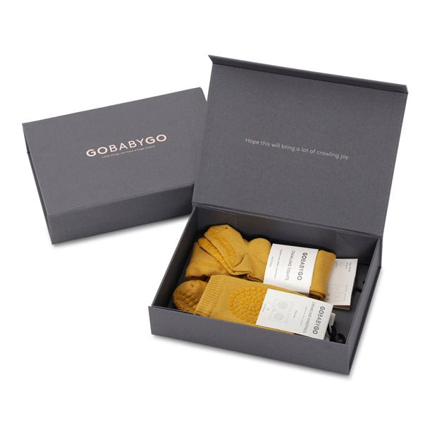 GoBabyGo, Go Baby Go, kravle startpakke, Crawling starter kit, kravle kit, strømpebukser med skridsikker dutter,  skridsikre strømpebukser, knæbeskyttere, skridsikre strømper