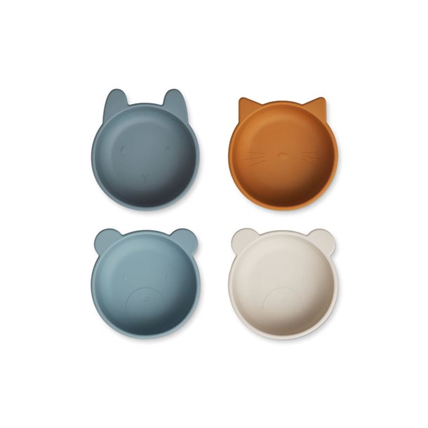 Liewood Iggy Silicone bowls- 4pack, snack , slikskål, silikone skåle, siliconeskål, Golden caramel/blue multi mix