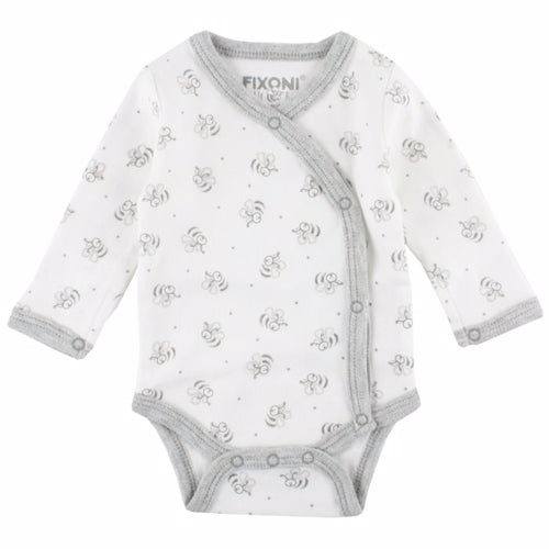 Fixoni body med knapper i siden.  100% bomuld råhvid, premature, new born, nyfødt
