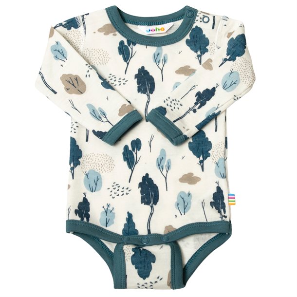 Joha - Body i uld & Silke//striber Rød, uld og silke body, uld/silke body, sommeruld, sommer uld , Joha - Body i uld & bambus - print med blade