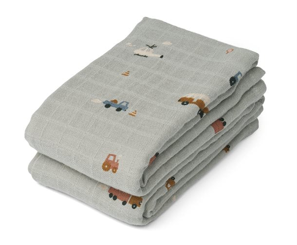 Liewood Hannah bleer Dino Mix 2 pak, LW12695-6917, baby bleer, Liewood Lewis Bubbly Sandy Mix 2 pak, Liewood - Lewis stofbleer (2 stk.) //Biler /dove blue mix