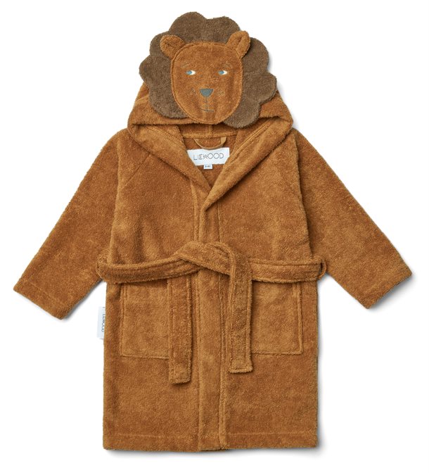 badekåbe, morgen kåbe, frotte kåbe, bathrobe, lily bathrobe, badekåbe bluewave, Liewood - Liewood - Lily badekåbe - Lion golden caramel mix