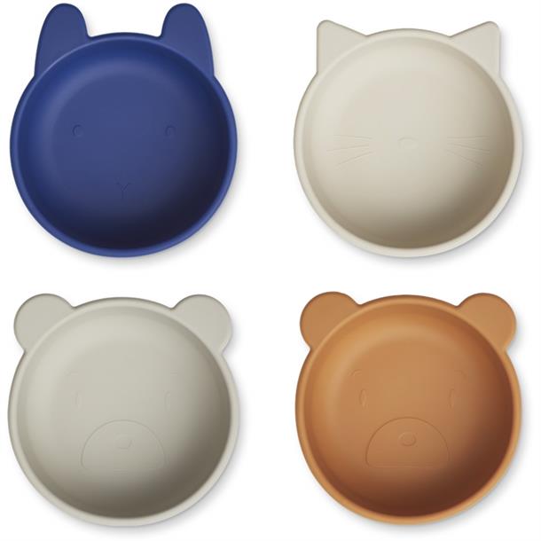 Liewood Iggy Silicone bowls- 4pack, snack , slikskål, silikone skåle, siliconeskål, Golden caramel/blue multi mix