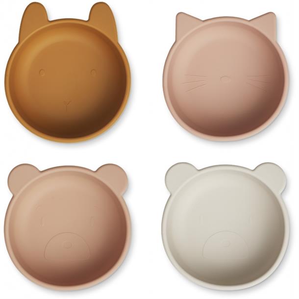Liewood Iggy Silicone bowls- 4pack, snack , slikskål, silikone skåle, siliconeskål, Golden caramel/blue multi mix, Pale tuscany multi mix