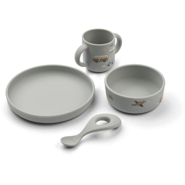 Liewood - Paul spisesæt 4 stk// Cat rose blush, Liewood - Vivi printed silikone spisesæt - Peach sea shell mix