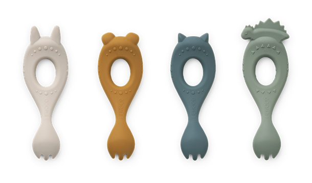 Liewood Liva silicone spoon dark rose - 4 pack, Liewood - Liva silikoneskeer (4 stk.) - Faune green multi mix