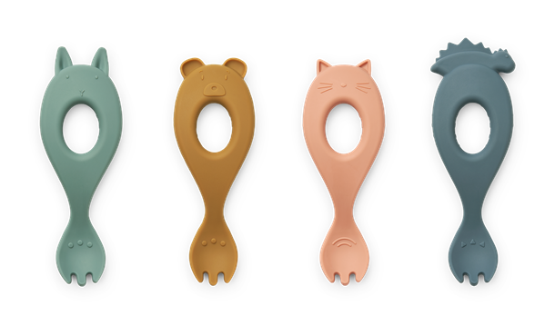Liewood Liva silicone spoon dark rose - 4 pack, Liewood - Liva silikoneskeer (4 stk.) - Faune green multi mix