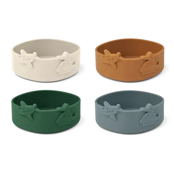 Liewood Iggy Silicone bowls- 4pack, snack , slikskål, silikone skåle, siliconeskål, Golden caramel/blue multi mix