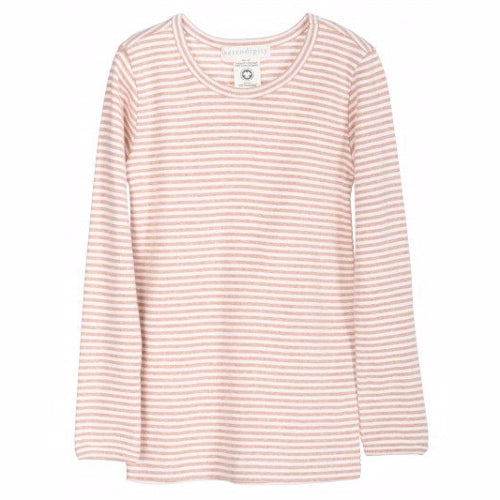 serendipity, m101, basis, t-shirt, bluse, basisgarderobe, langærmet, lange ærmer, bluse, økologi, bomuld, rib, stribe, clay, lyserød, rosa, offwhite