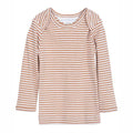 serendipity, m104, basis, t-shirt, bluse, basisgarderobe, langærmet, lange ærmer, bluse, økologi, bomuld, rib, stribe, blå, mørkeblå, Cashew,Offwhite
