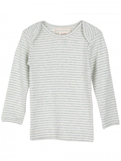 serendipity, m104, basis, t-shirt, bluse, basisgarderobe, langærmet, lange ærmer, bluse, økologi, bomuld, rib, stribe, lyseblå, blå, cloud, offwhite