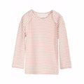 serendipity, m104, basis, t-shirt, bluse, basisgarderobe, langærmet, lange ærmer, bluse, økologi, bomuld, rib, stribe, lyserød, rosa, offwhite