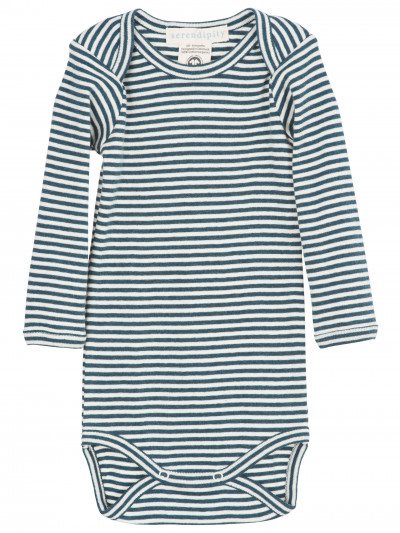 serendipity, m106, basis, body, bodystocking, basisgarderobe, langærmet, lange ærmer, økologi, bomuld, rib, stribe, atlantic, blå, mørkeblå, offwhite