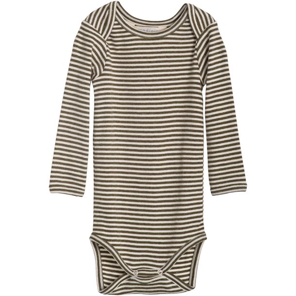 serendipity, m106, basis, body, bodystocking, basisgarderobe, langærmet, lange ærmer, økologi, bomuld, rib, stribe, atlantic, blå, mørkeblå, offwhite,Desert,Offwhite Serendipity - Baby Body LS - Chestnut offwhite