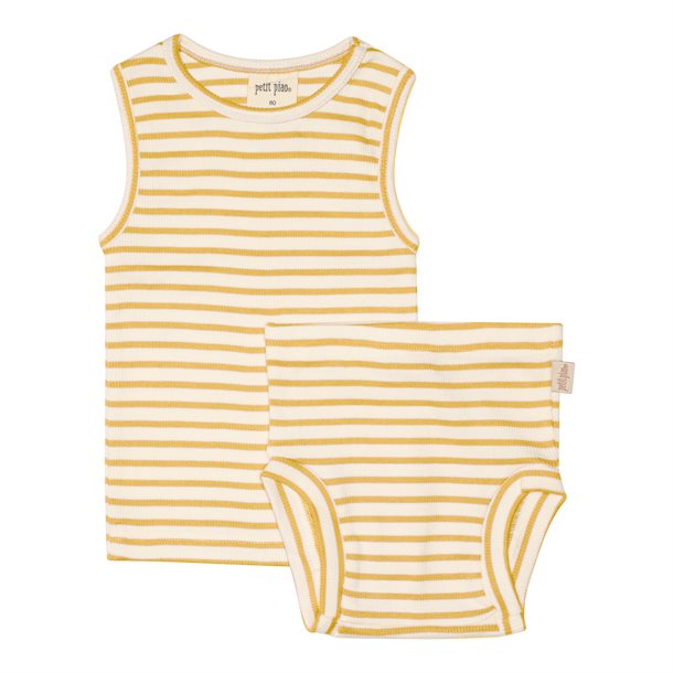 Petit Piao , Underwear Set Modal Striped ,  Yellow Corn/Offwhite
