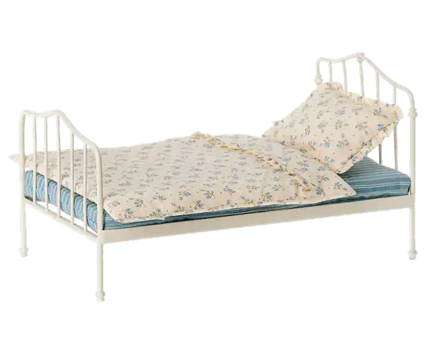 Maileg Maileg vintage bed, micro soft sand, Maileg vintage seng til mus - Anthracite, Maileg miniature seng- mini blue