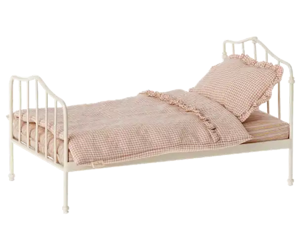 Maileg Maileg vintage bed, micro soft sand, Maileg vintage seng til mus - Anthracite, Maileg miniature seng- mini blue