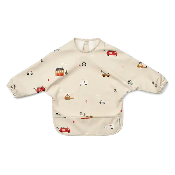 Liewood - Merle cape Bib panda sten grå stor hagesmæk, plastik trøje , forklæde, plastik forklæde, emergency vehicle sandy, Liewood - Merle cape bib emergency vechicle sandy