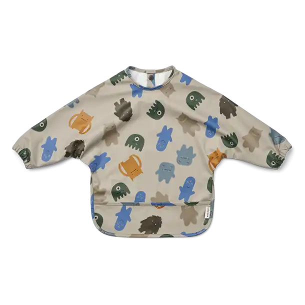 Liewood - Merle cape Bib panda sten grå stor hagesmæk, plastik trøje , forklæde, plastik forklæde, monsters blue mix, Liewood - Merle cape bib Monsters blue mix